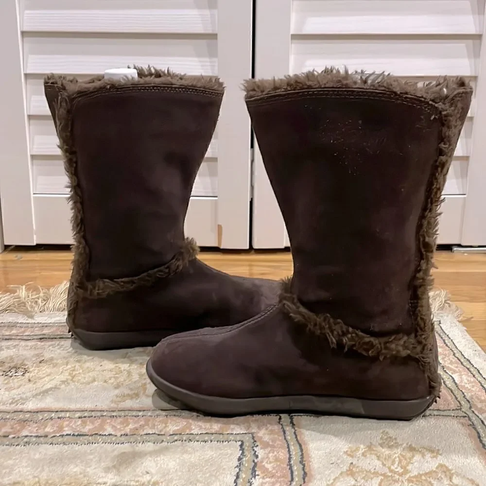Timberland Mukluk Brown Suede Warm Women’s Sz 5.5M Slip On Faux Fur Winter Boot
